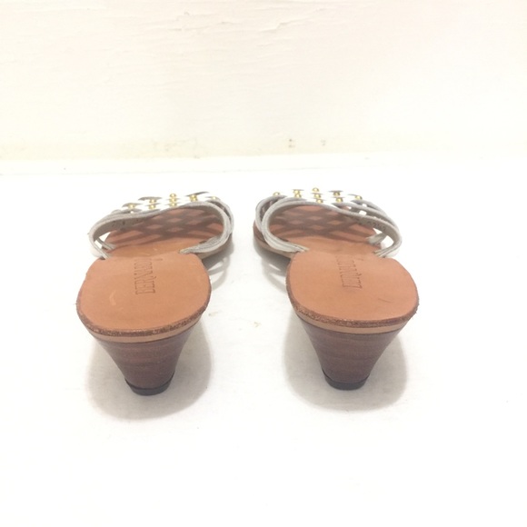 Bernardo WM Sz/7.5N White Leather Cross Straps Gold Embellished Pump Sandal - Picture 7 of 10